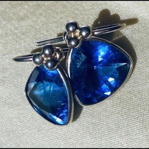 925 Blue Cubic Zirconia Dangling Earrings